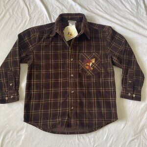 Disney Kids Brown Corduroy Plaid Shirt With Tigger Medium NWT Warm BTS Cotton